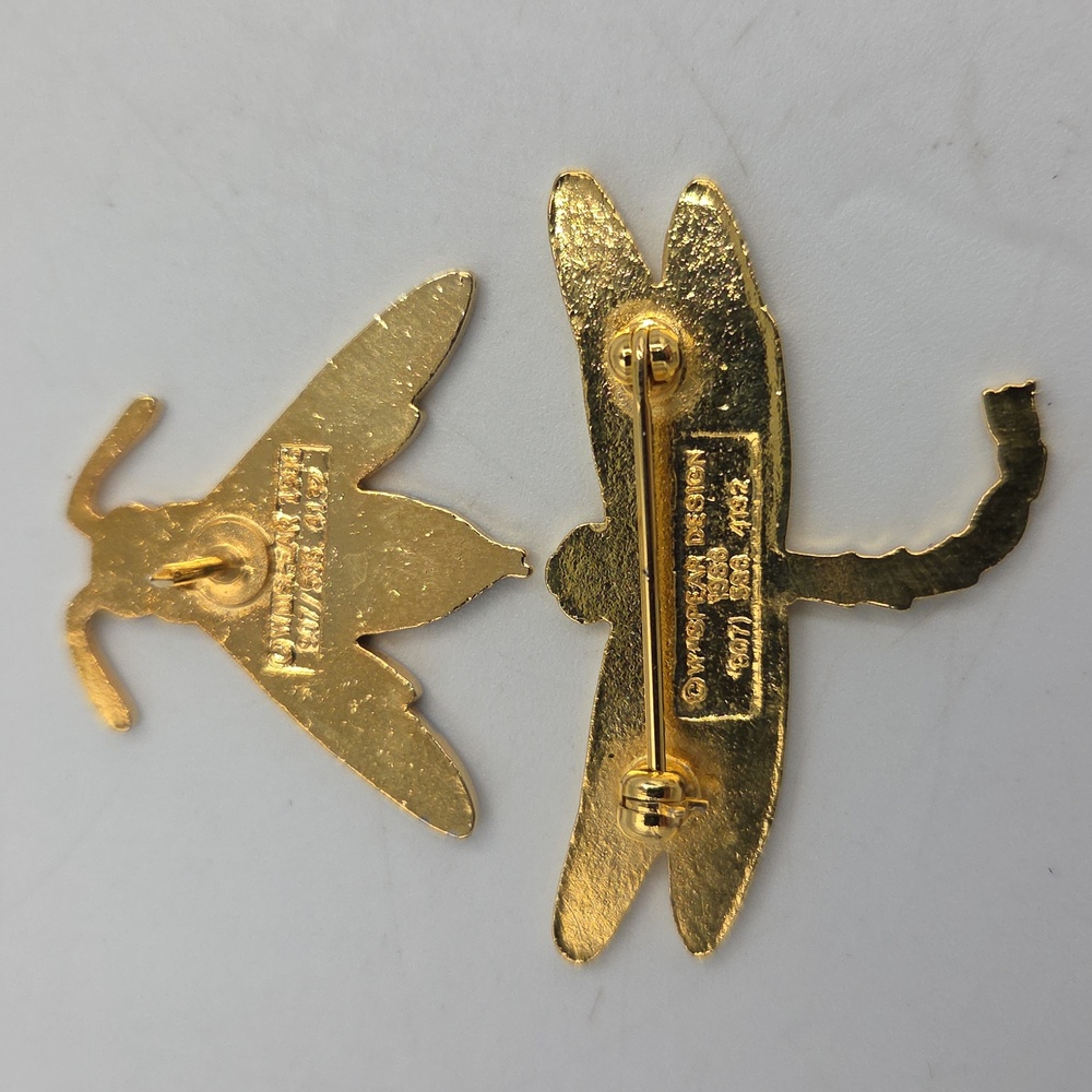 Gold and Blue Insect Brooch Set - Picture 2 of 4